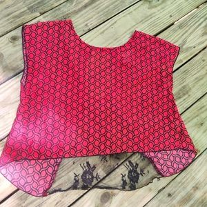 BELLE DU JOUR orange Cropped black lace keyhole back top sz M